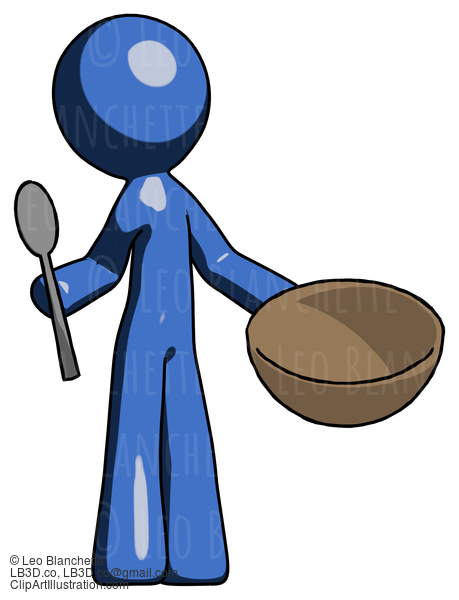 Blue Design Mascot Man With Empty Bowl And Spoon Ready To Make Something #11524