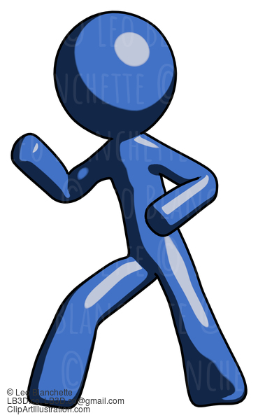 Blue Design Mascot Man Martial Arts Defense Pose Left #11526