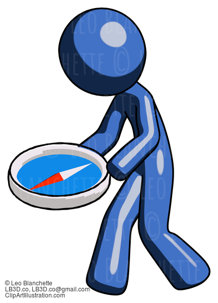 Blue Design Mascot Man Walking With Large Compass #11527