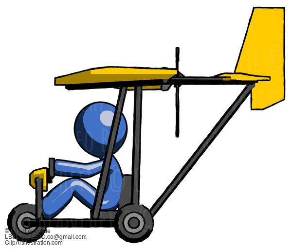 Blue Design Mascot Man In Ultralight Aircraft Side View #11528