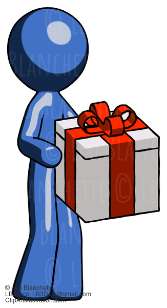 Blue Design Mascot Man Giving A Present #11535