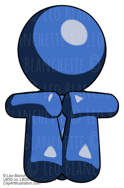 Blue Design Mascot Man Sitting With Head Down Facing Forward #11537