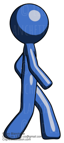 Blue Design Mascot Man Walking Right Side View #11538