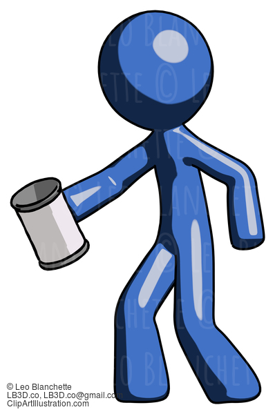 Blue Design Mascot Man Begger Holding Can Begging Or Asking For Charity Facing Left #11544