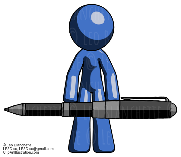 Blue Design Mascot Man Weightlifting A Giant Pen #11547