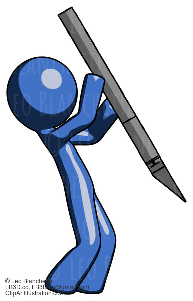 Blue Design Mascot Man Stabbing Or Cutting With Scalpel #11548