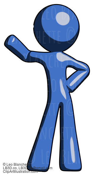 Blue Design Mascot Man Waving Right Arm With Hand On Hip #11551