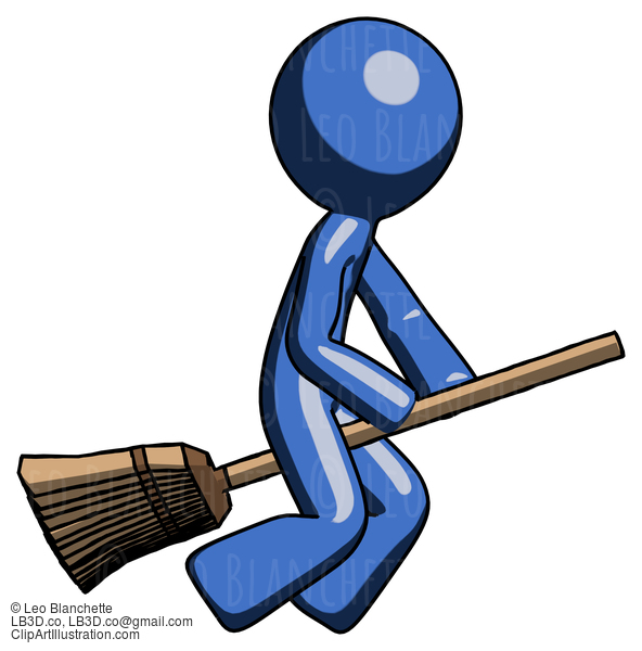 Blue Design Mascot Man Flying On Broom #11559