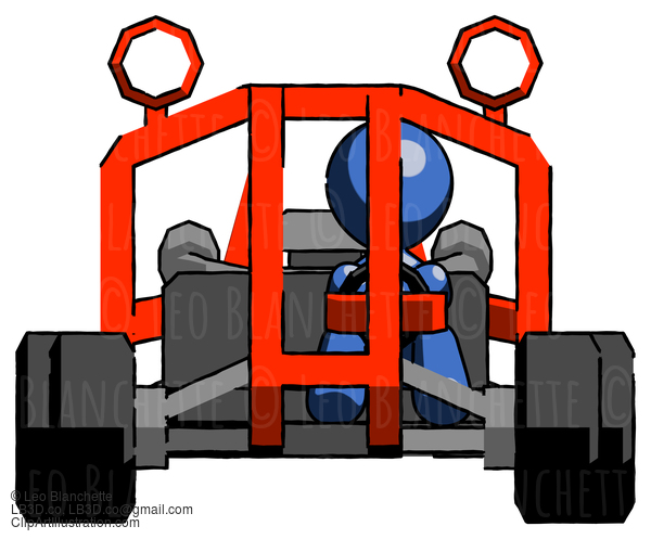 Blue Design Mascot Man Riding Sports Buggy Front View #11563