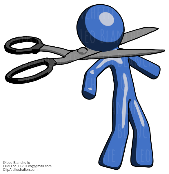 Blue Design Mascot Man Scissor Beheading Office Worker Execution #11566