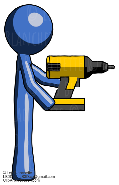 Blue Design Mascot Man Using Drill Drilling Something On Right Side #11569