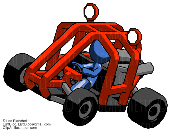 Blue Design Mascot Man Riding Sports Buggy Side Top Angle View #11571