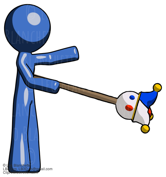 Blue Design Mascot Man Holding Jesterstaff - I Dub Thee Foolish Concept #11573