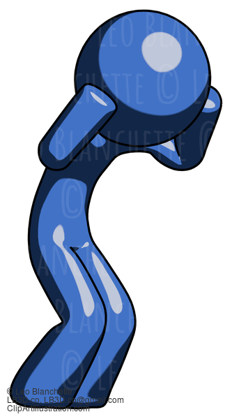 Blue Design Mascot Man With Headache Or Covering Ears Turned To His Right #11574