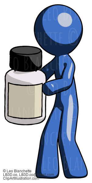 Blue Design Mascot Man Holding White Medicine Bottle #11577