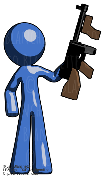 Blue Design Mascot Man Holding Tommygun #11580