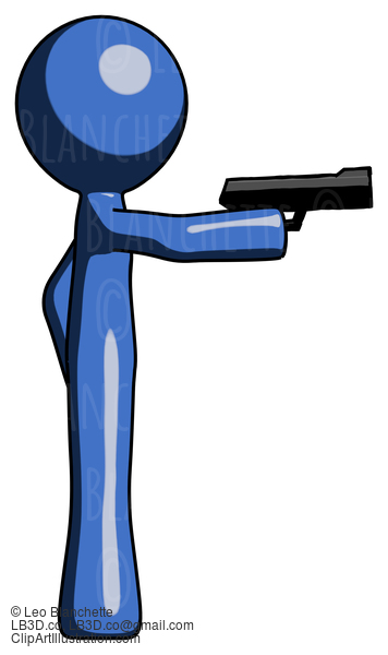 Blue Design Mascot Man Firing A Handgun #11582