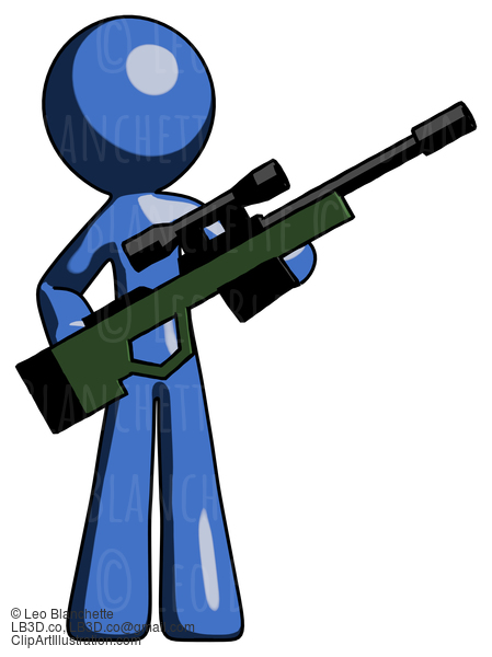 Blue Design Mascot Man Holding Sniper Rifle Gun #11583