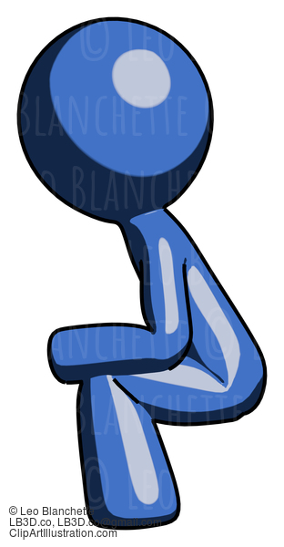 Blue Design Mascot Man Squatting Facing Left #11587