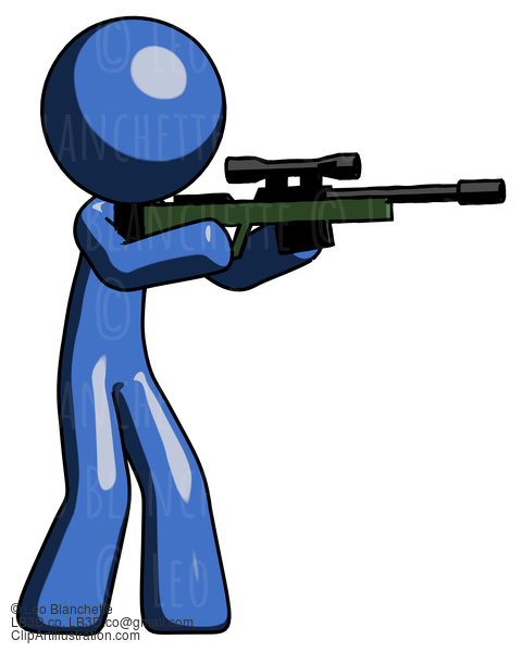 Blue Design Mascot Man Shooting Sniper Rifle #11588