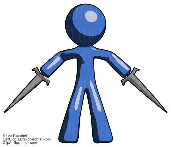 Blue Design Mascot Man Two Sword Defense Pose #11589