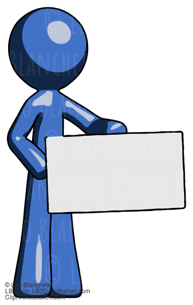 Blue Design Mascot Man Presenting Large Envelope #11591