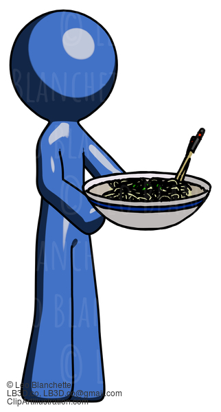 Blue Design Mascot Man Holding Noodles Offering To Viewer #11592