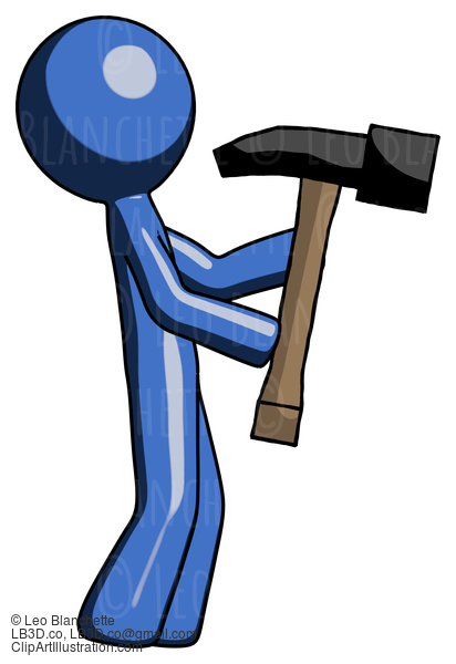 Blue Design Mascot Man Hammering Something On The Right #11593