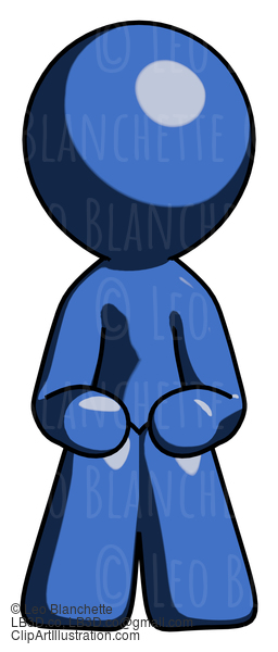 Blue Design Mascot Man Squatting Facing Front #11594