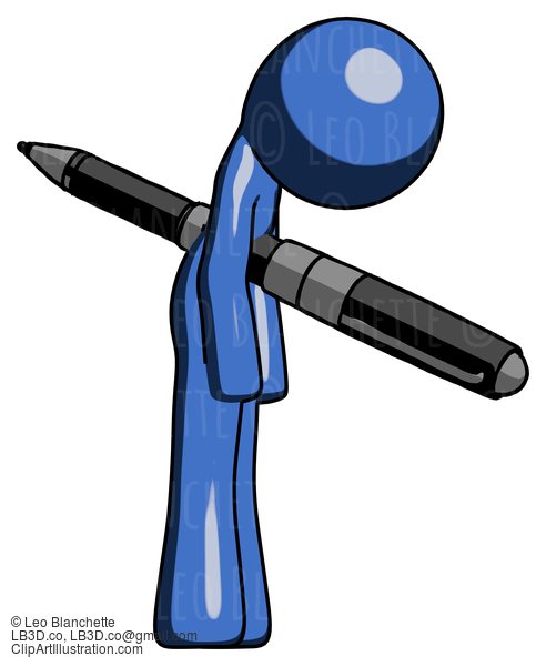 Blue Design Mascot Man Impaled Through Chest With Giant Pen #11595