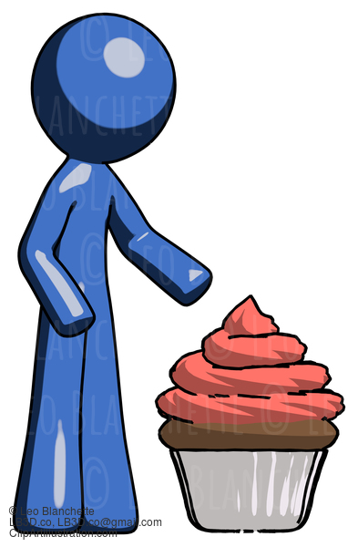 Blue Design Mascot Man With Giant Cupcake Dessert #11599