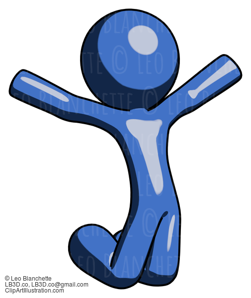 Blue Design Mascot Man Jumping Or Kneeling With Gladness #11603