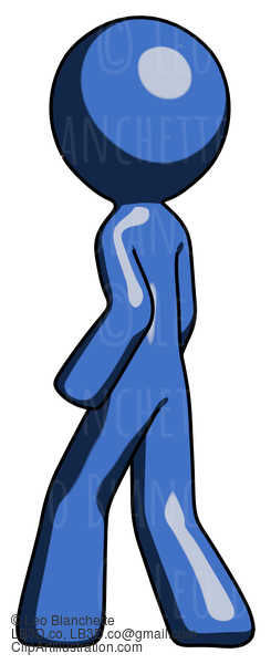 Blue Design Mascot Man Walking Away Direction Left View #11604