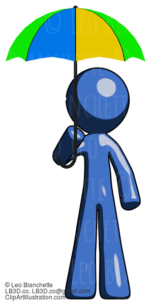 Blue Design Mascot Man Holding Umbrella Rainbow Colored #11606