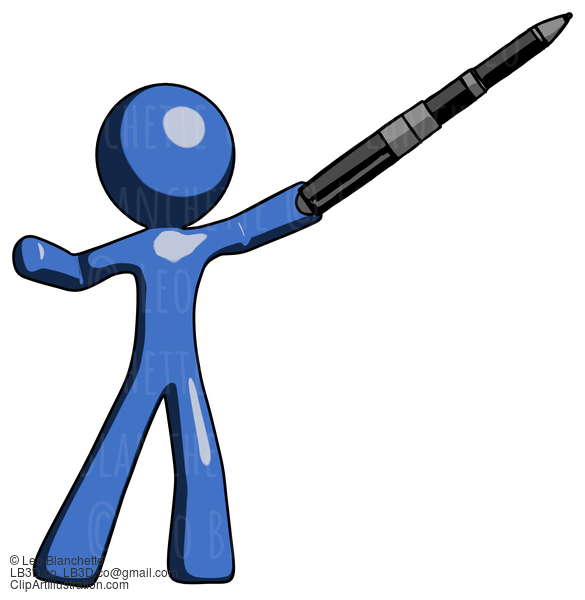 Blue Design Mascot Man Demonstrating That Indeed The Pen Is Mightier #11608