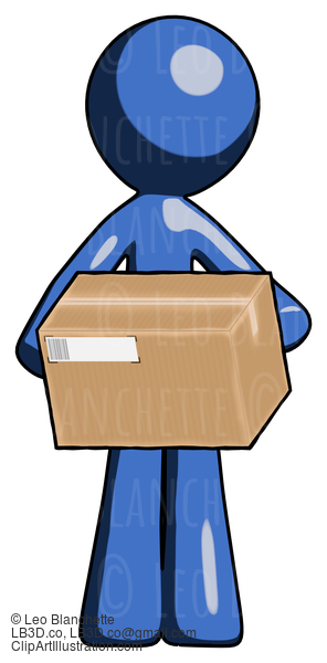 Blue Design Mascot Man Holding Box Sent Or Arriving In Mail #11610