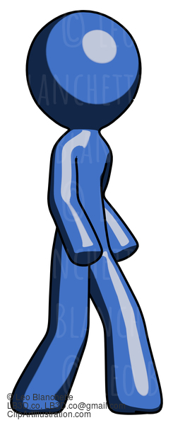 Blue Design Mascot Man Walking Turned Right Front View #11612