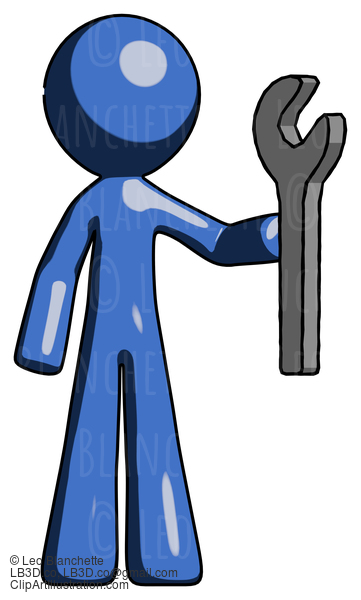 Blue Design Mascot Man Holding Wrench Ready To Repair Or Work #11613