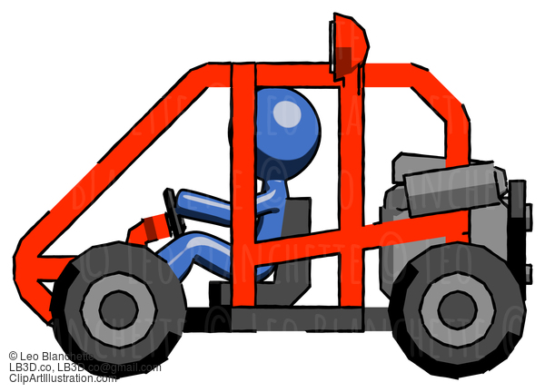 Blue Design Mascot Man Riding Sports Buggy Side View #11615