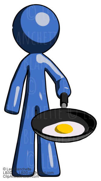 Blue Design Mascot Man Frying Egg In Pan Or Wok #11617