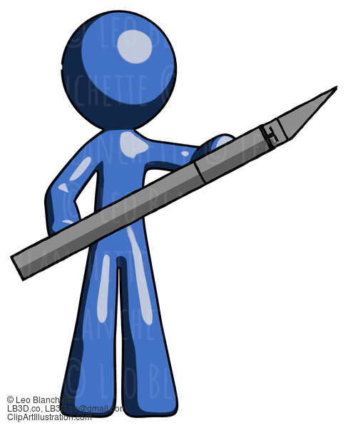 Blue Design Mascot Man Holding Large Scalpel #11619