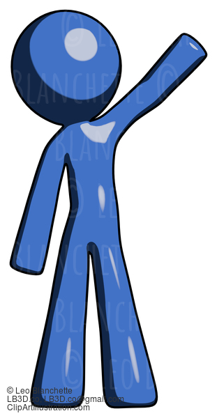 Blue Design Mascot Man Waving Emphatically With Left Arm #11620