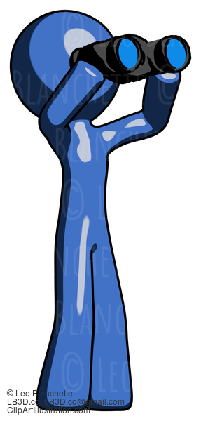 Blue Design Mascot Man Looking Through Binoculars To The Right #11628