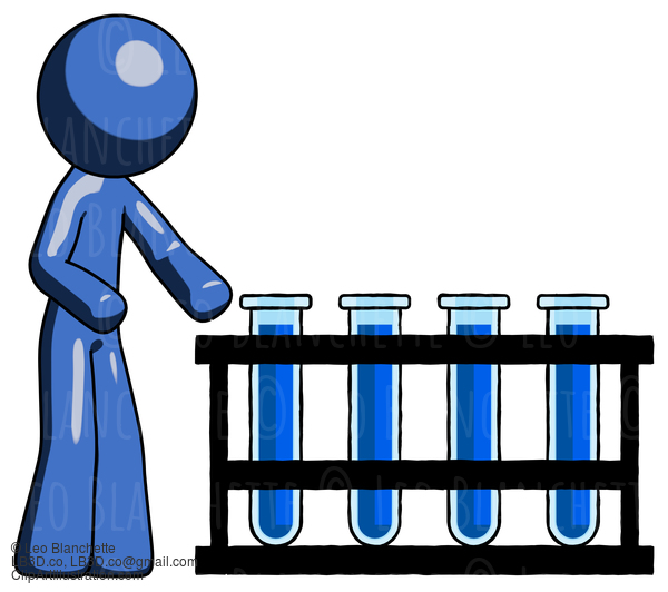 Blue Design Mascot Man Using Test Tubes Or Vials On Rack #11629