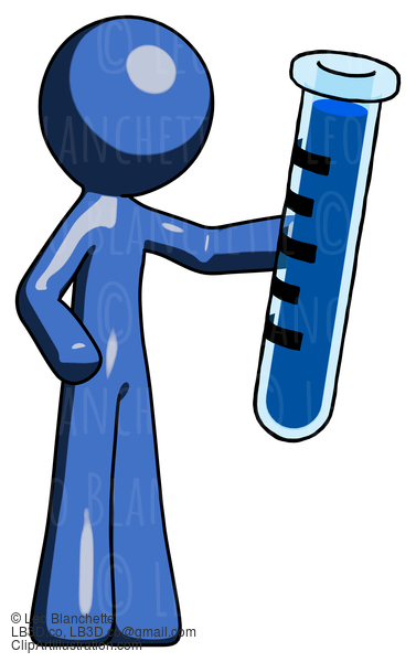 Blue Design Mascot Man Holding Large Test Tube #11631