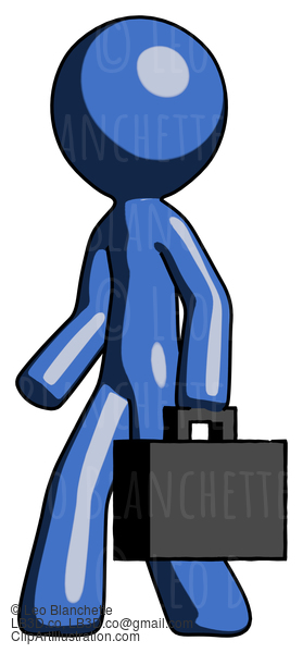 Blue Design Mascot Man Walking With Briefcase To The Left #11634