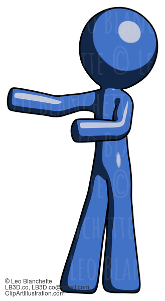 Blue Design Mascot Man Presenting Something To His Right #11640