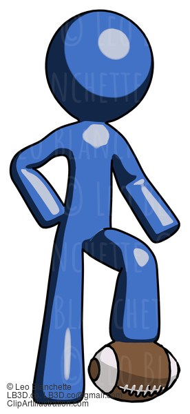 Blue Design Mascot Man Standing With Foot On Football #11641