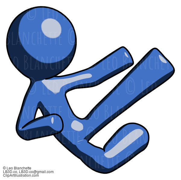 Blue Design Mascot Man Flying Ninja Kick Right #11644