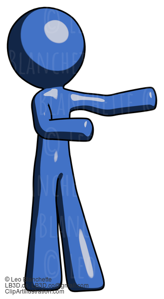 Blue Design Mascot Man Presenting Something To His Left #11646